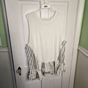 Anthropologie White and Blue Striped Tank Top Size XL